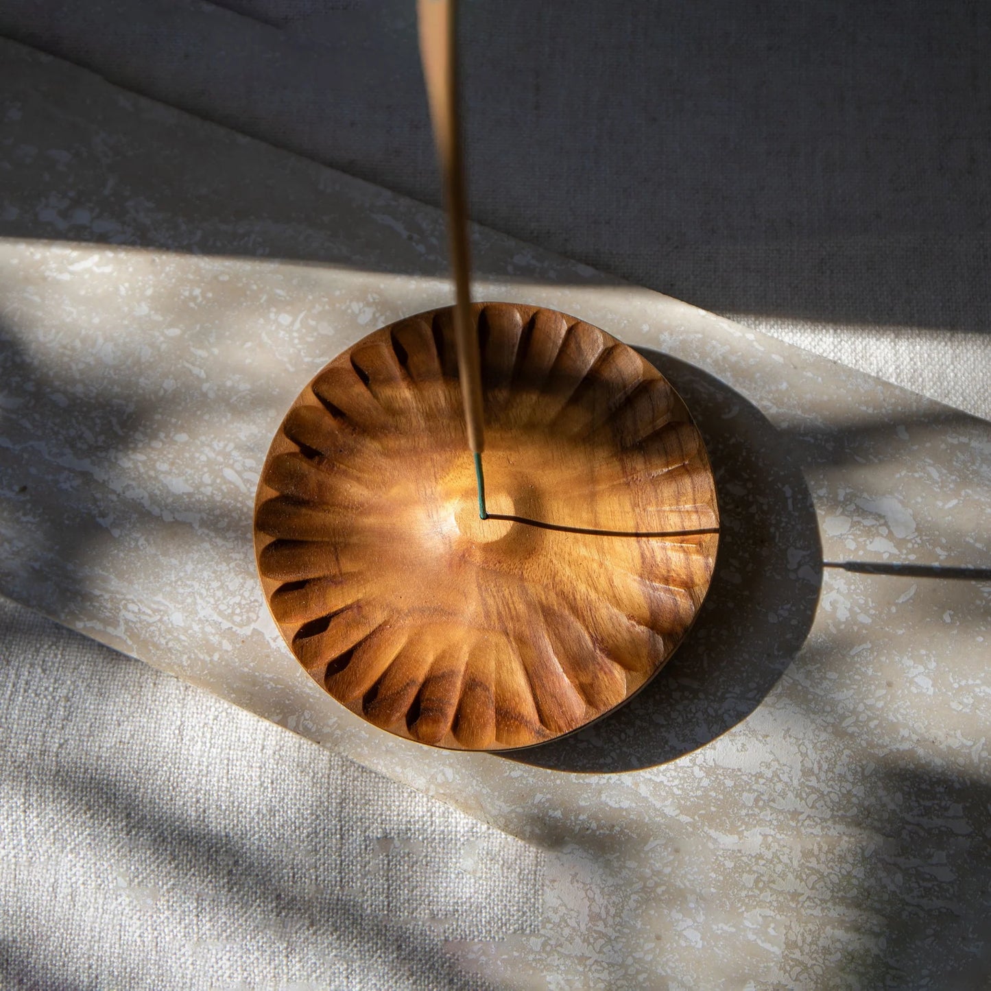 FLOWER CARVED TEAK WOOD INCENSE HOLDER