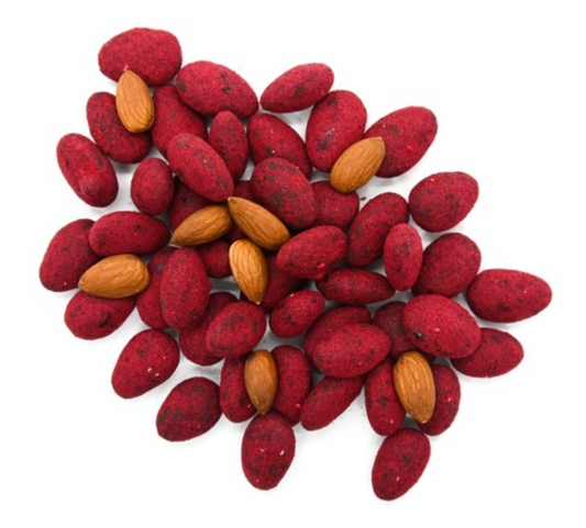 Raspberry Dusted Dark Chocolate Almonds