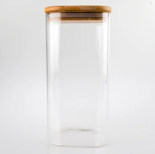 1400ml Tall Square Clear Glass Jar with Bamboo and Silicon Lid